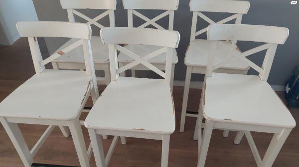 6 כיסאות בר בצבע לבן,כיסאות איקאה