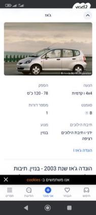 הונדה ג'אז LS אוט' 1.3 (83 כ''ס) בנזין 2003 למכירה בבאר שבע