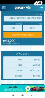 סוזוקי בלנו GLX + ADAD אוט' 1.2 (90 כ"ס) בנזין 2019 למכירה בחיפה