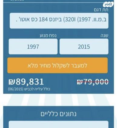 ב.מ.וו סדרה 3 320I Business אוט' 2.0 (184 כ"ס) בנזין 2015 למכירה בריינה
