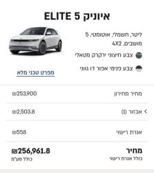 יונדאי איוניק 5 Elite אוטו' חשמלי (217 כ"ס) חשמלי 2023 למכירה בח