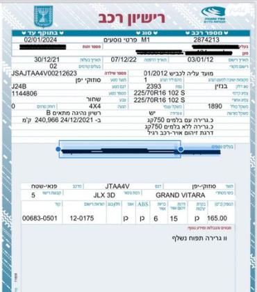סוזוקי גרנד ויטרה 4X4 JLX-E אוט' 3 דל' 2.4 (166 כ''ס) בנזין 2012 למכירה בבת ים
