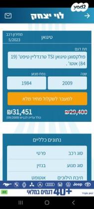 פולקסווגן טיגואן 4X4 Trendline אוט' 2.0 (170 כ''ס) בנזין 2009 למכירה בתל עדשים