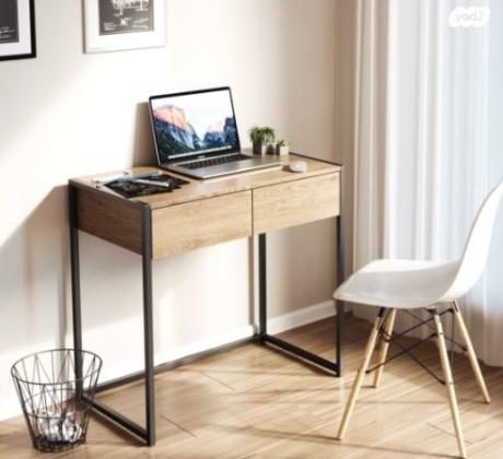 שולחן עבודה משולב עץ ומתכת עם 2 מגירות