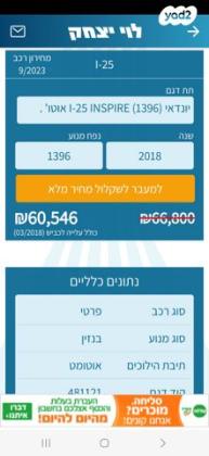 יונדאי i25 Inspire אוט' 1.4 (100 כ''ס) בנזין 2018 למכירה באחוזת ברק