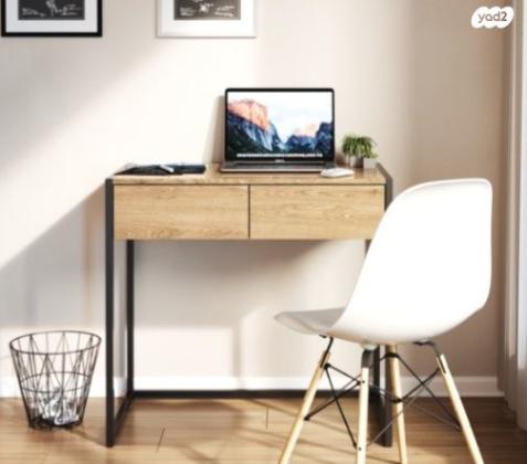 שולחן עבודה משולב עץ ומתכת עם 2 מגירות
