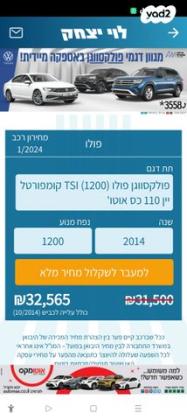 פולקסווגן פולו Comfortline אוט' 1.2 (110 כ''ס) בנזין 2014 למכירה בבאר שבע