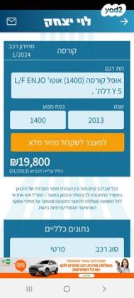 אופל קורסה Enjoy אוט' 5 דל' 1.4 (100 כ"ס) [2010-2015] בנזין 2013 למכירה בירושלים