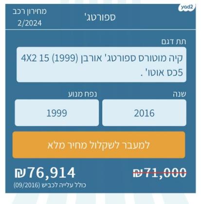 קיה ספורטז' Urban אוט' 2.0 (155 כ"ס) בנזין 2016 למכירה בנהריה