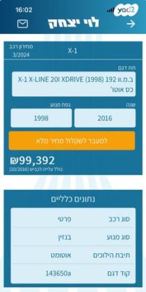 ב.מ.וו X1 4X4 XDRIVE20I X-Line אוט' 2.0 (192 כ''ס) בנזין 2016 למכירה בגבעתיים