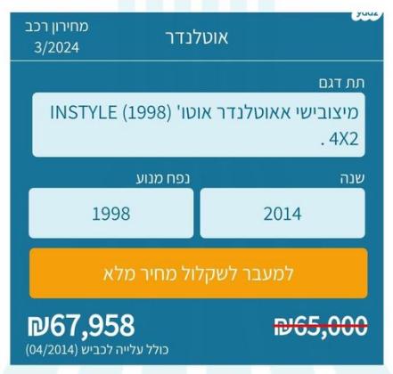 מיצובישי אאוטלנדר Instyle אוט' 7 מק' 2.0 (150 כ"ס) בנזין 2014 למכירה בגבעת שמואל