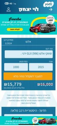 סוזוקי אלטו GLX ידני 1.0 (67 כ"ס) בנזין 2015 למכירה בעפולה